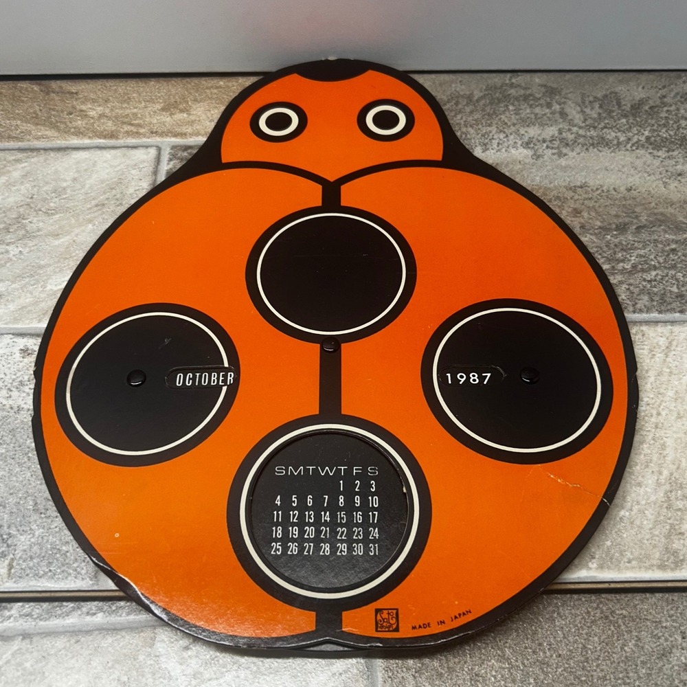 Vintage S&G Ladybug Perpetual Calendar Wall Hanging Made in Japan Orange Black